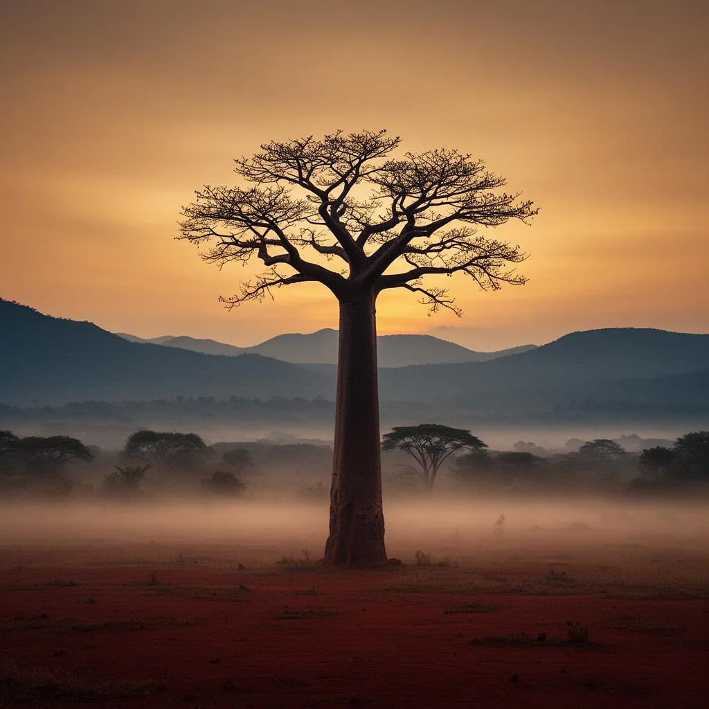 Baobab au crépuscule sur les hautes terres malgaches — symbole des origines de Franck JAOTOMBO