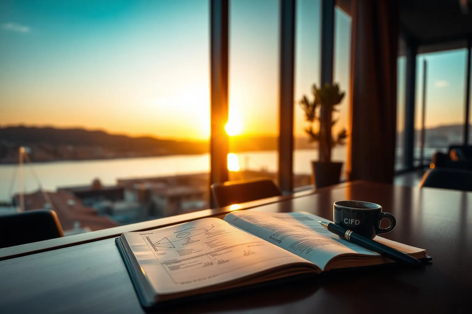 Espace de travail au coucher du soleil